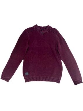 Point Zero Men's Vintage Burgundy V-Neck Knit Button Trim Collar Sweater